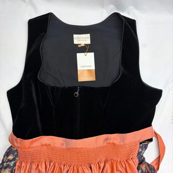 Krüger Dirndl Dress Set EU 46 U 14 3 Piece Set Oktoberfest Velvet Bodice German - Picture 6 of 14